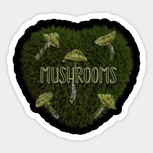 Mushrooms on a Mossy Heart Sticker